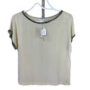 Club Monaco Women’s XS Beige Semi Sheer Beaded SILK Blouse (New See Description)